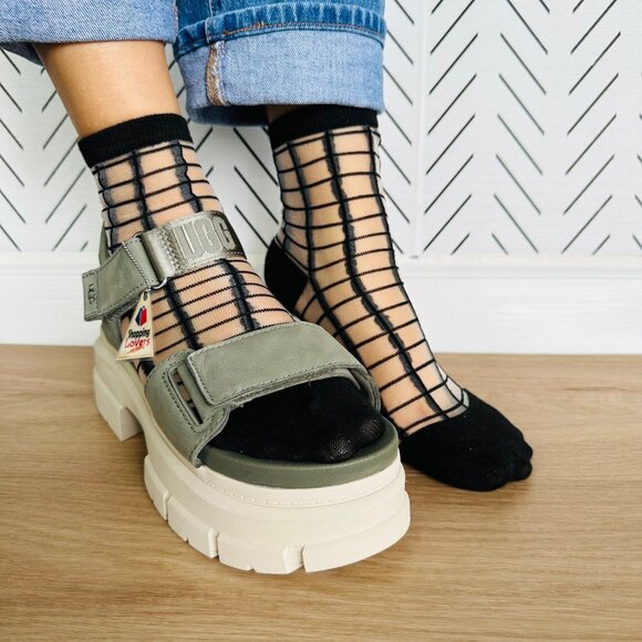 ⭐Women Socks 5 Pairs Transparent Silk Elastic Mesh Multi design Ankle Black New - Picture 5 of 9